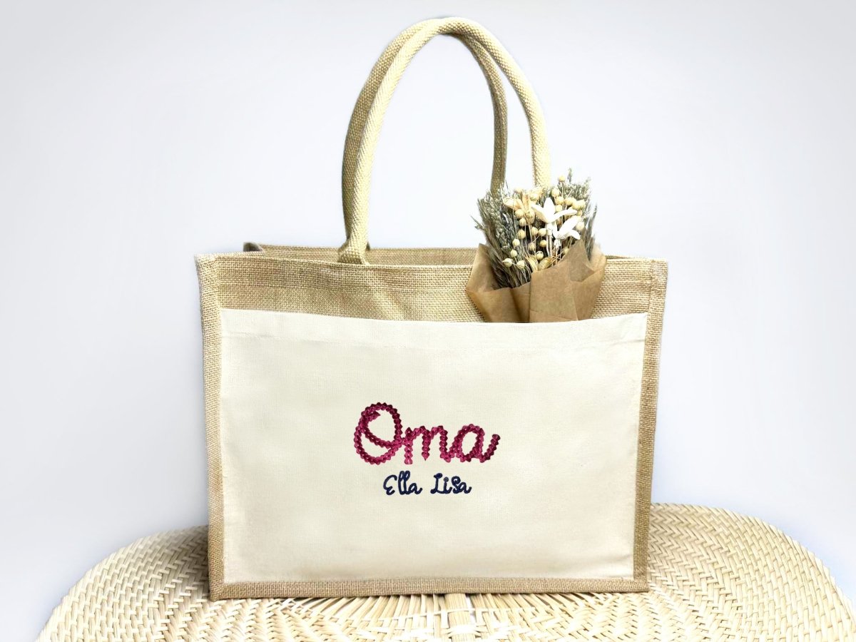 Geborduurde jute shopper - velvexo