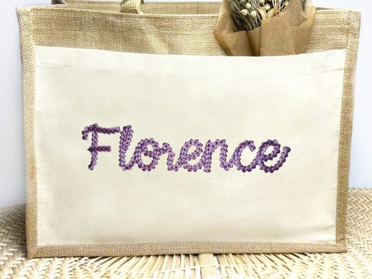 Geborduurde jute shopper - velvexo