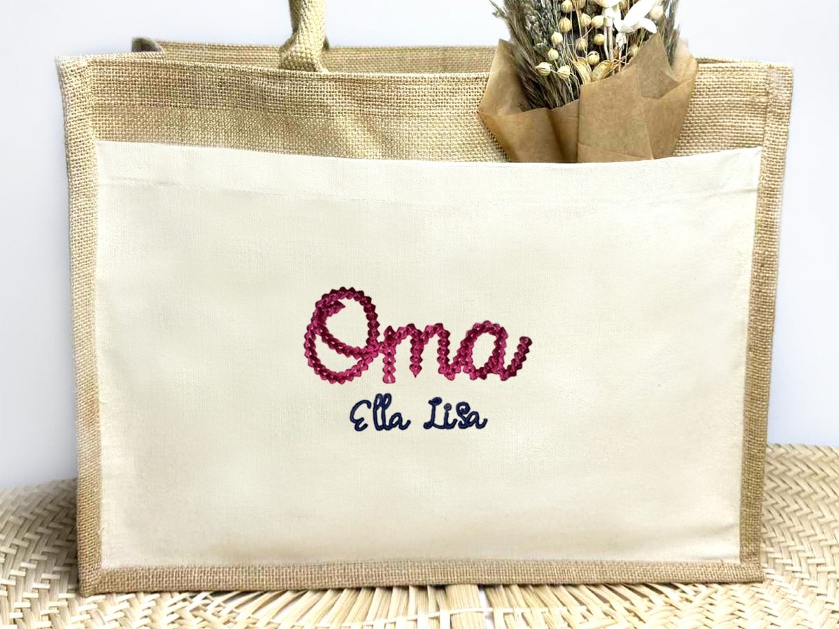 Geborduurde jute shopper - velvexo