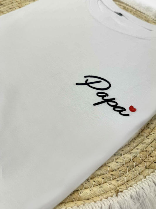 Geborduurde T-shirt met 'Papa' en hartje - velvexo