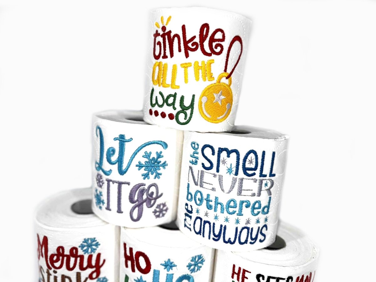 Geborduurde WC - rol. Een leuk kerstcadeau voor op het toilet. Perfect voor Secret Santa - velvexo