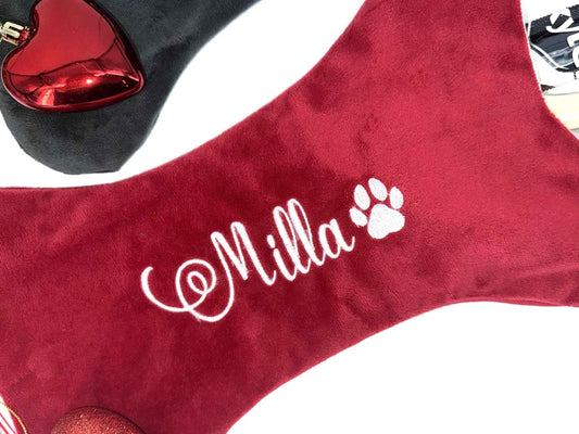 Gepersonaliseerde hondenkerstsok met naam (Snackpakket optioneel) - velvexo