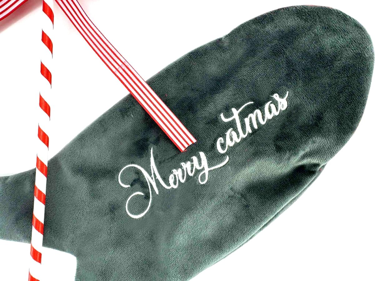 Gepersonaliseerde kattenkerstsok met naam (Snackpakket optioneel) - velvexo