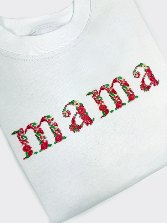 Geborduurde sweater naam in bloemenletters