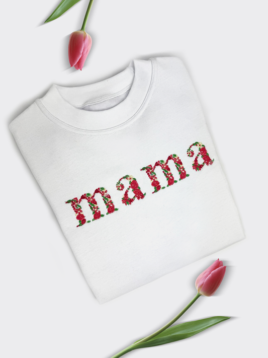 Geborduurde sweater naam in bloemenletters