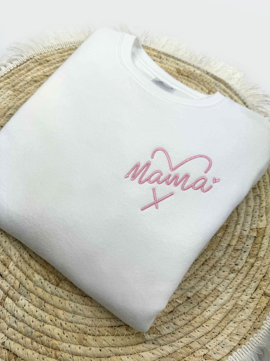 Geborduurde mama in hartje sweater