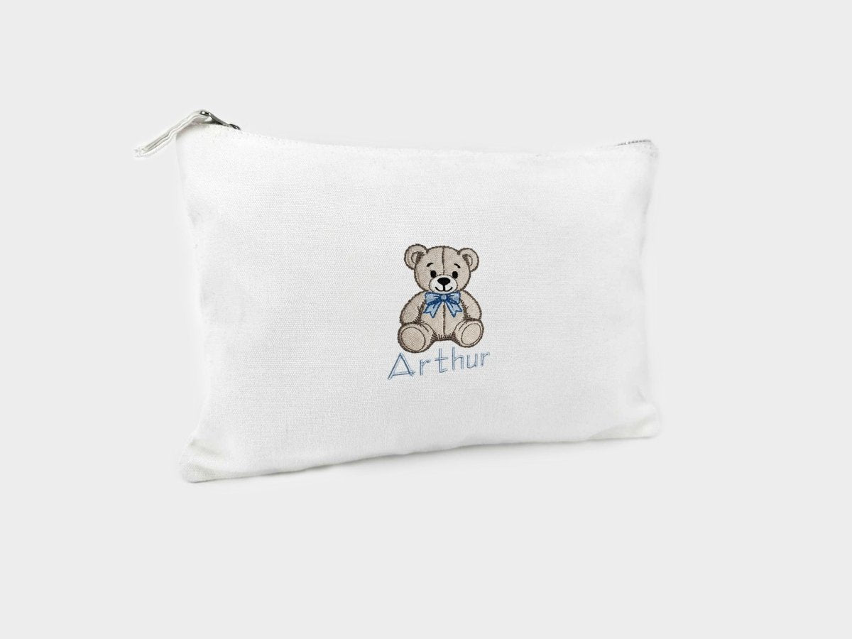 Baby toilettas met naam en beertje met blauwe strik - velvexo