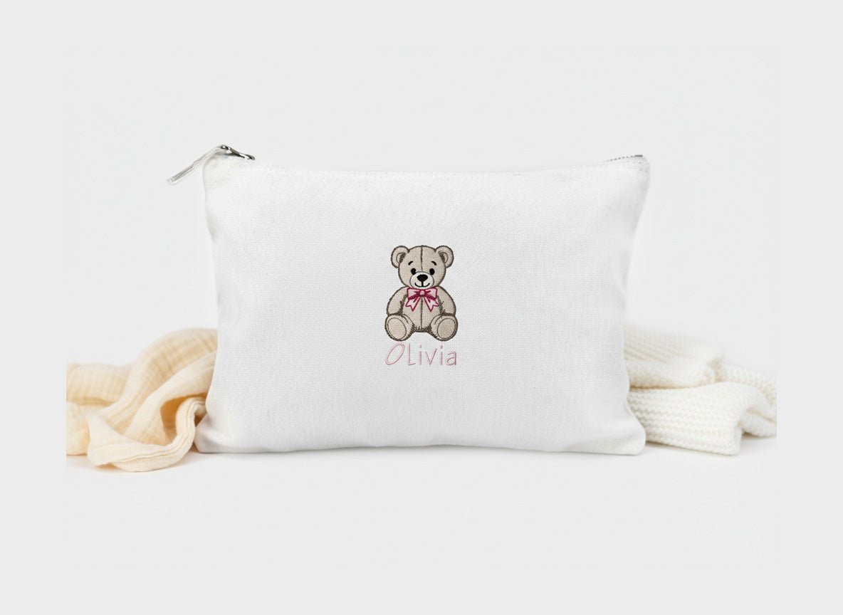 Baby toilettas met naam en beertje met roze strik - velvexo