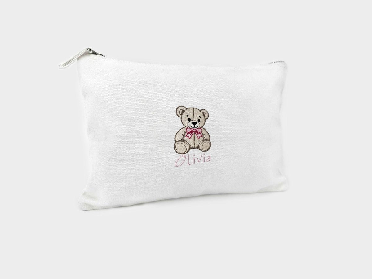 Baby toilettas met naam en beertje met roze strik - velvexo