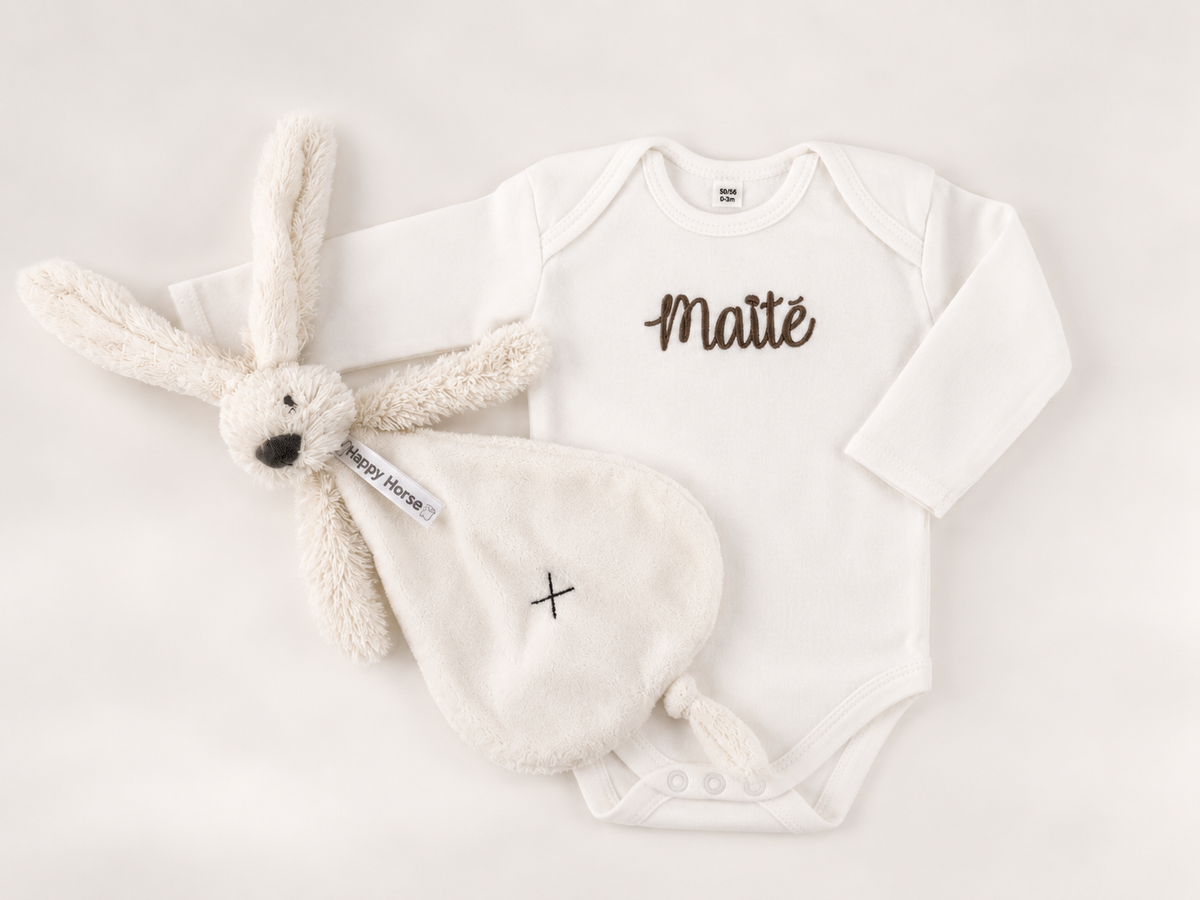 Babyset met Naam Romper, & Happy Horse Knuffeldoekje