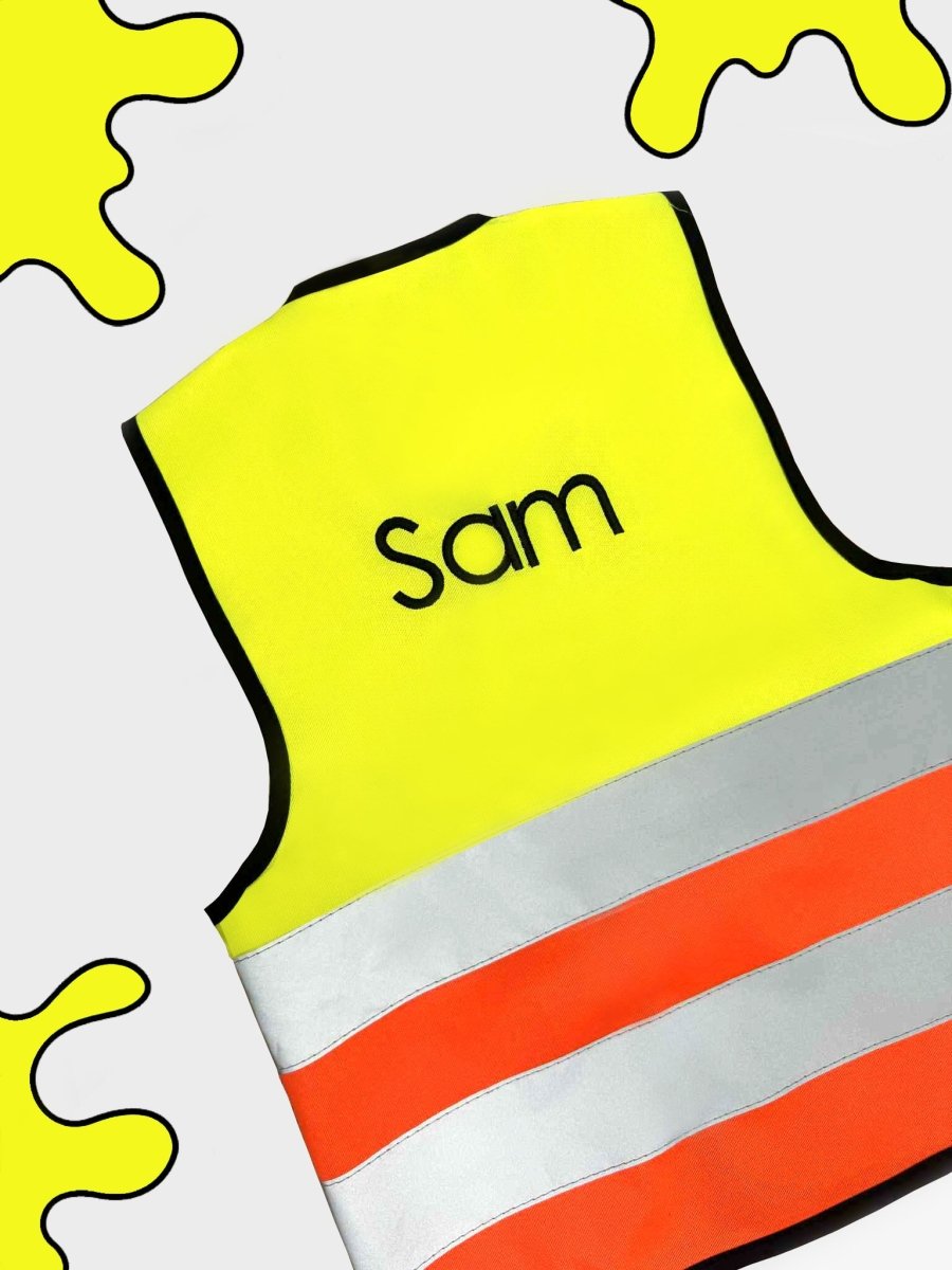 Geborduurd fluo hesje met naam - velvexo