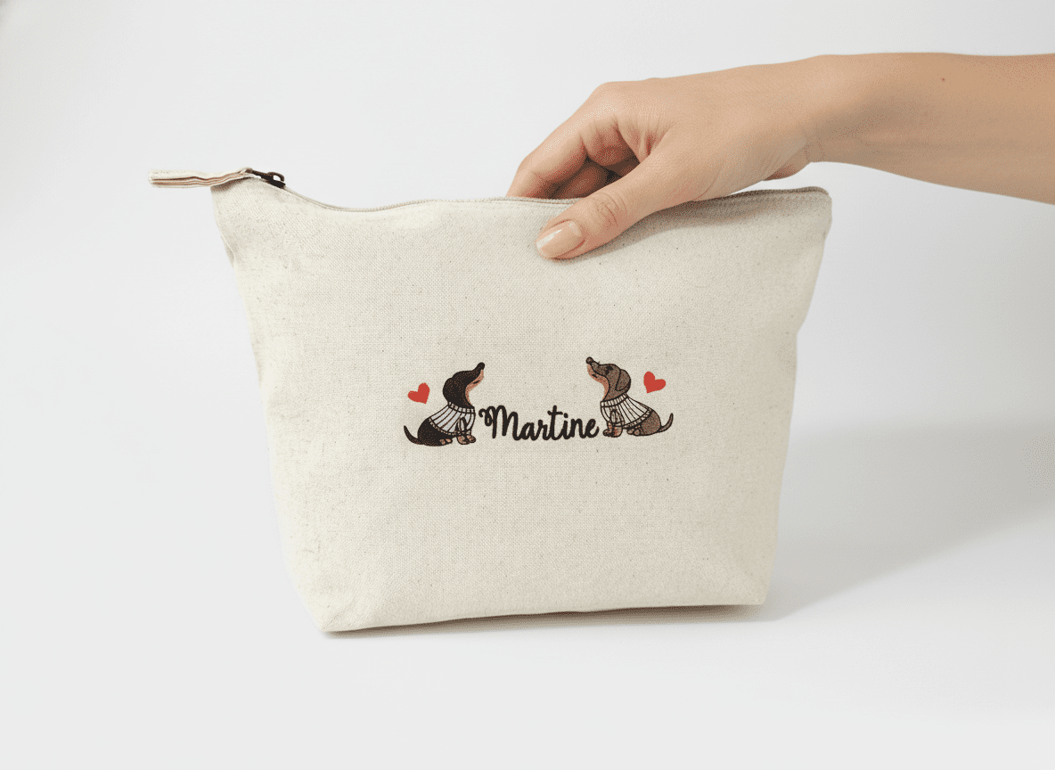 Geborduurde accessoiretas met honden - velvexo