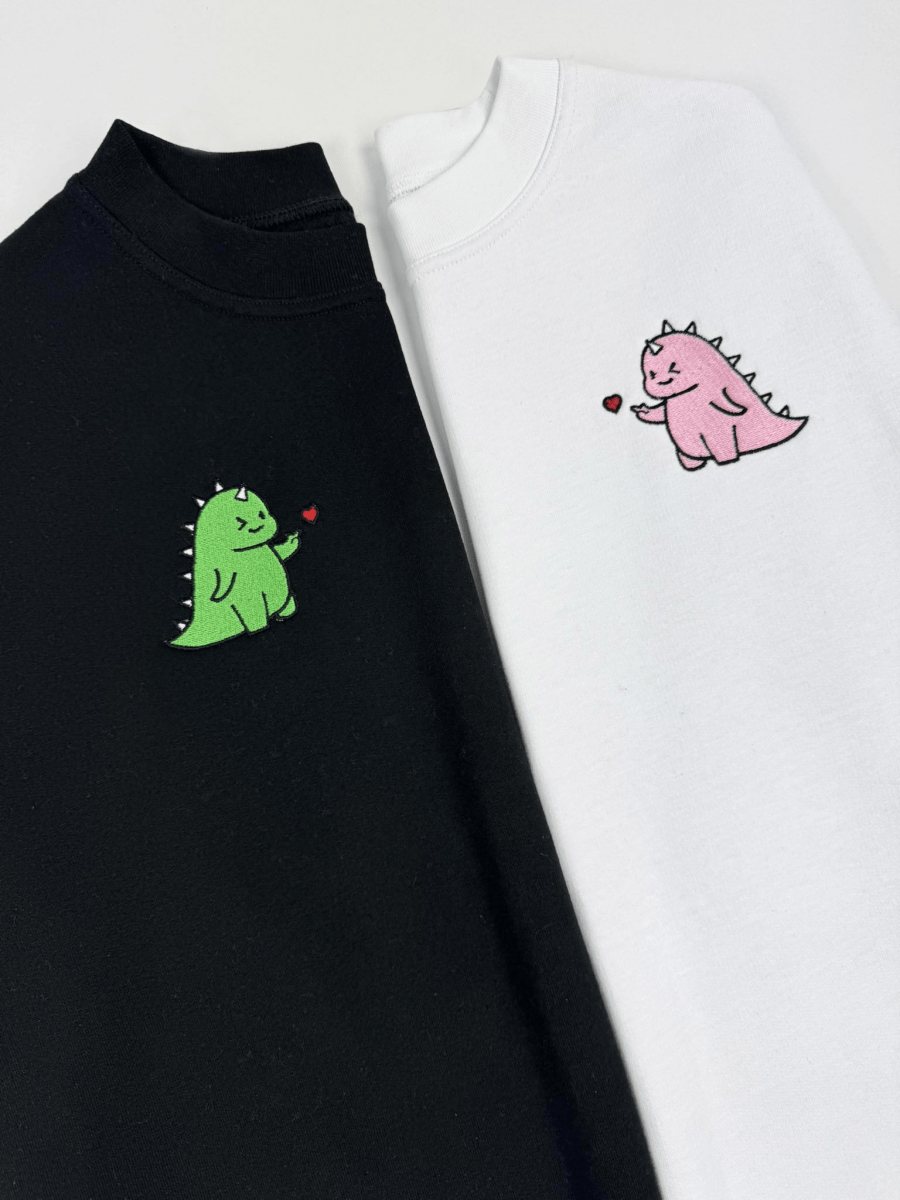 Geborduurde duo Sweaters met draakje - velvexo