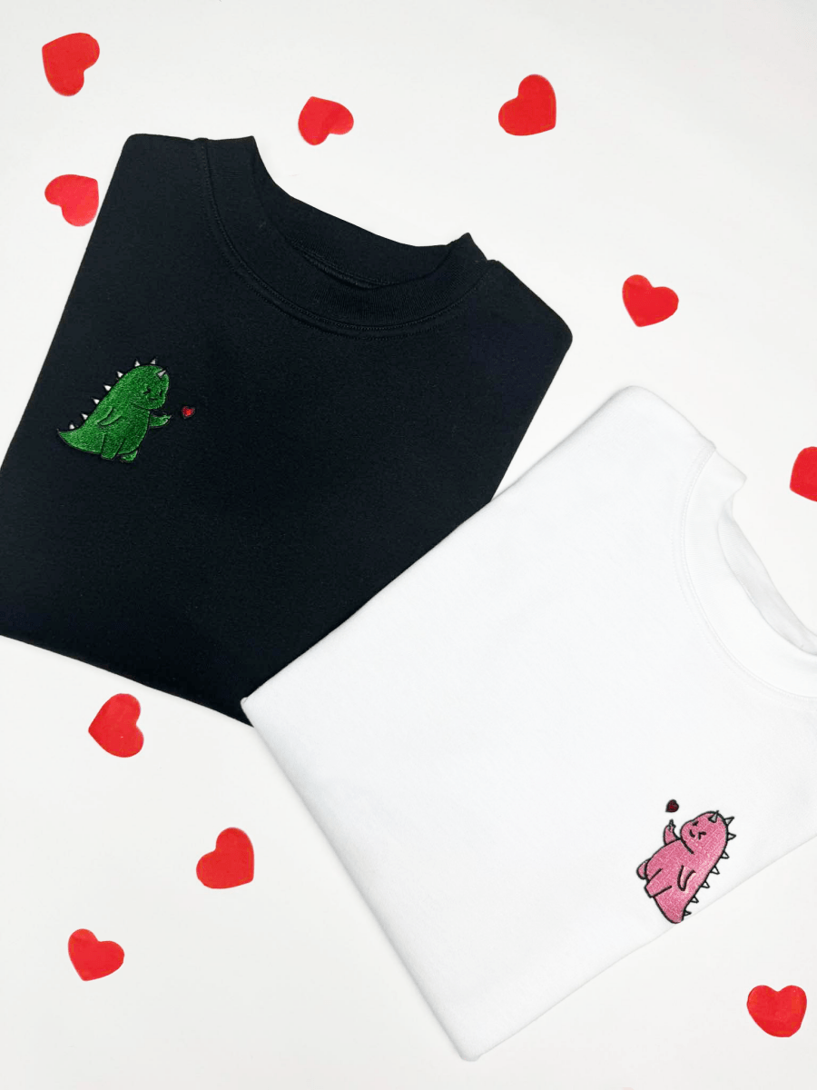 Geborduurde duo Sweaters met draakje - velvexo