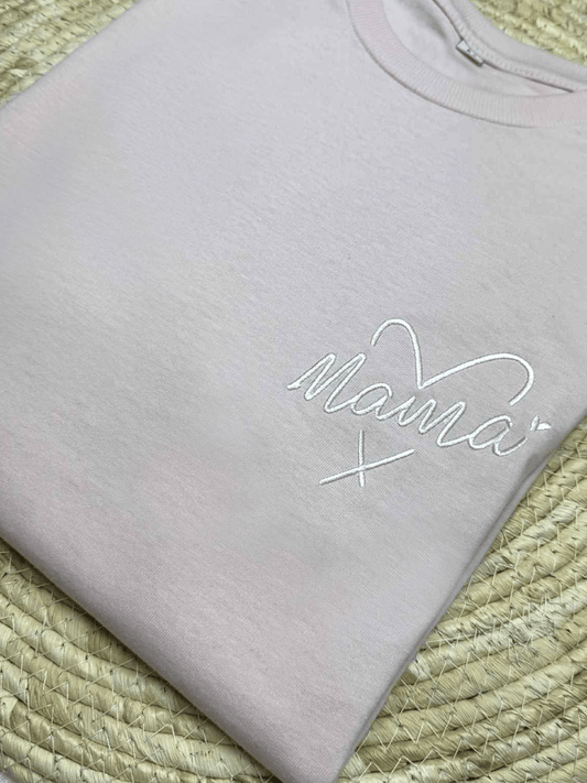 Geborduurde Mama in hartje T-shirt - velvexo