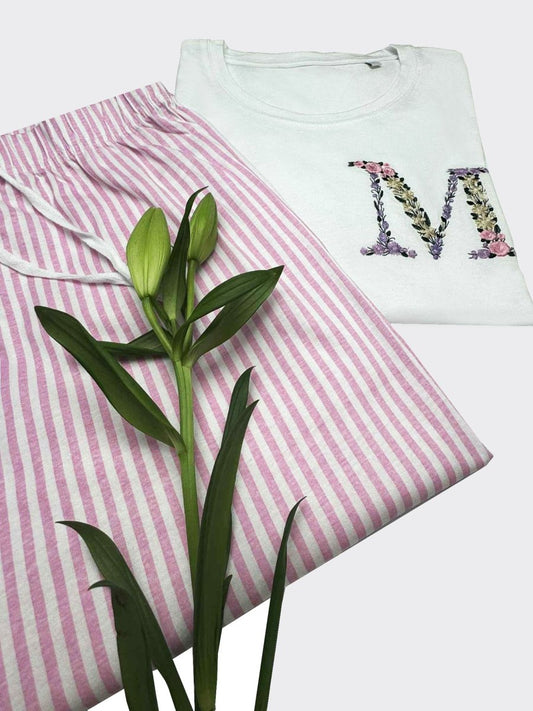 Geborduurde pyjama met bloemletter - velvexo