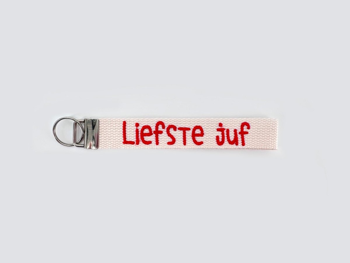 Geborduurde Sleutelhanger voor Juf of Meester - velvexo