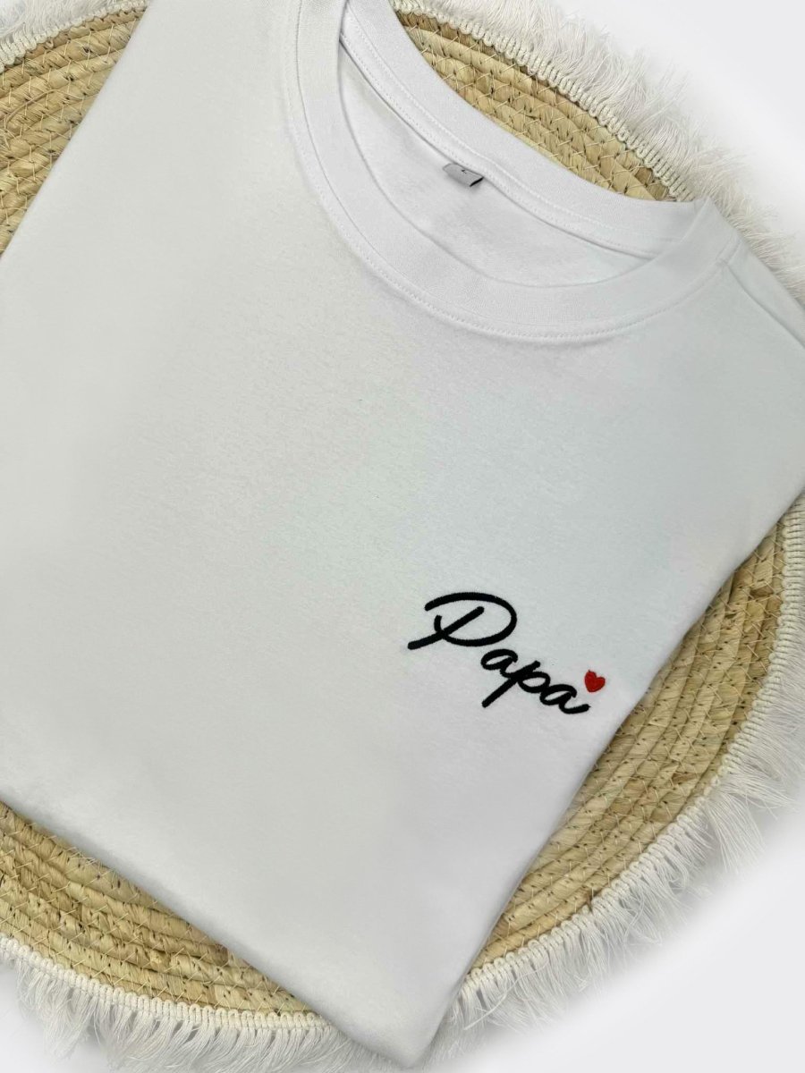 Geborduurde T-shirt met 'Papa' en hartje - velvexo