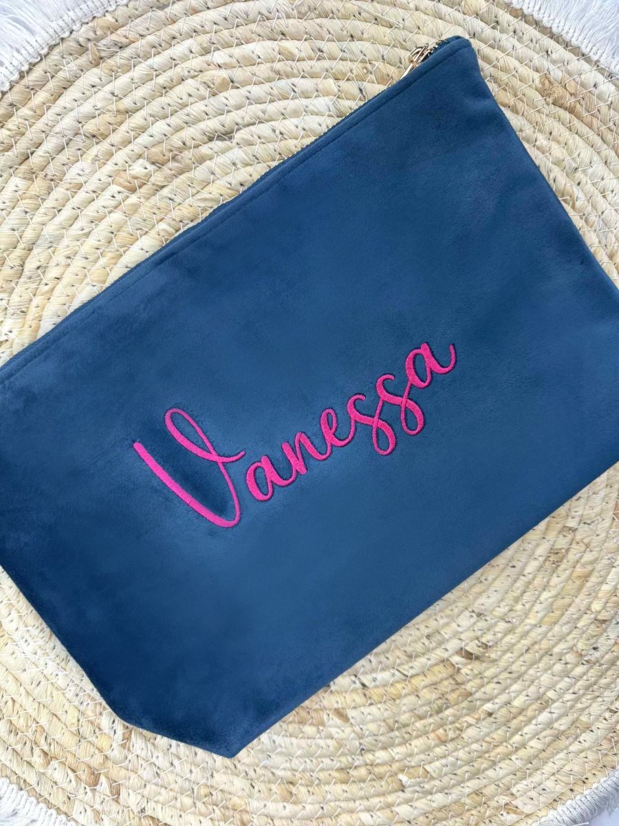Geborduurde Velvet accessoire tas met naam - velvexo