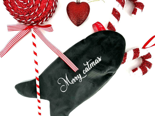 Gepersonaliseerde kattenkerstsok met naam (Snackpakket optioneel) - velvexo