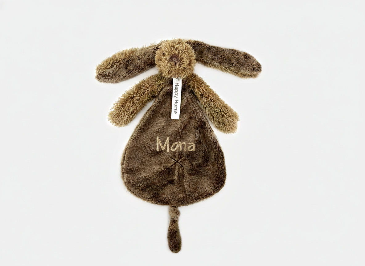 Cream slab met bruin knuffeldoekje – set met naam Happy Horse Richie