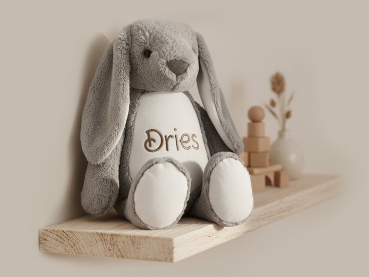 knuffelkonijn grijs met naam - velvexo