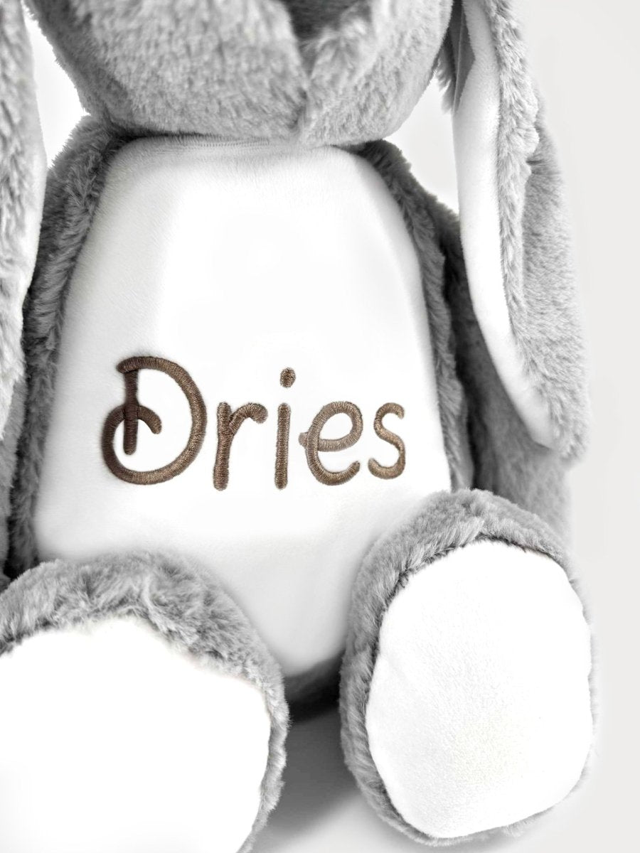 knuffelkonijn grijs met naam - velvexo