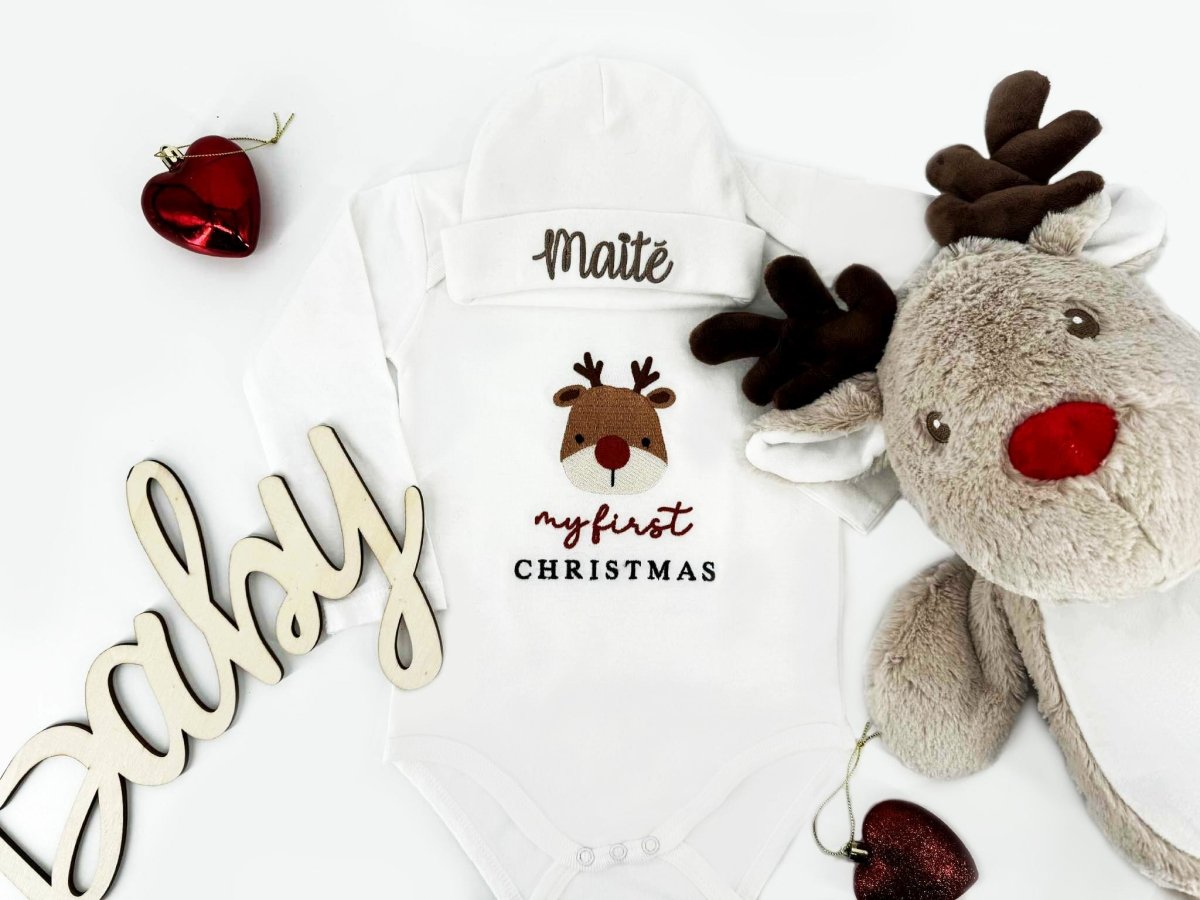 My First Christmas baby pakket met rompertje, een mutsje en een rendierknuffel - velvexo