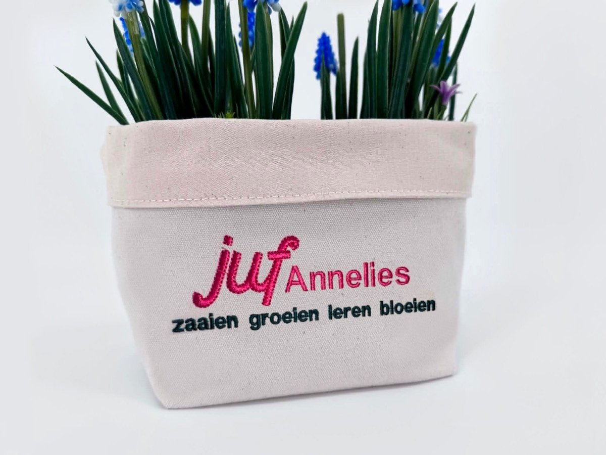 Plantenzak met Naam voor Juf of Meester - velvexo
