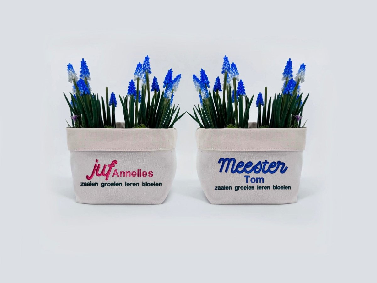 Plantenzak met Naam voor Juf of Meester - velvexo