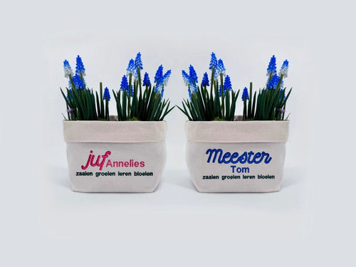 Plantenzak met Naam voor Juf of Meester - velvexo