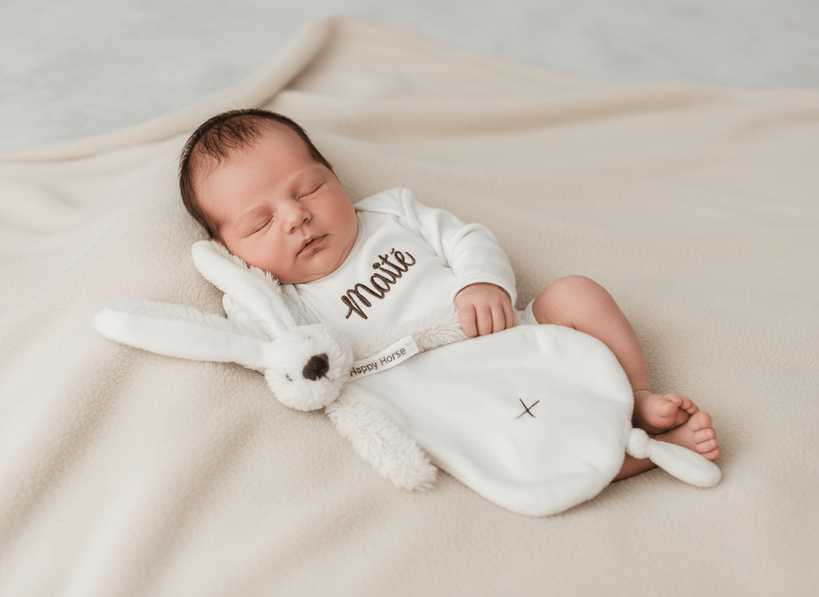 Rompertje met naam met Happy Horse Rabbit knuffeldoekje - velvexo