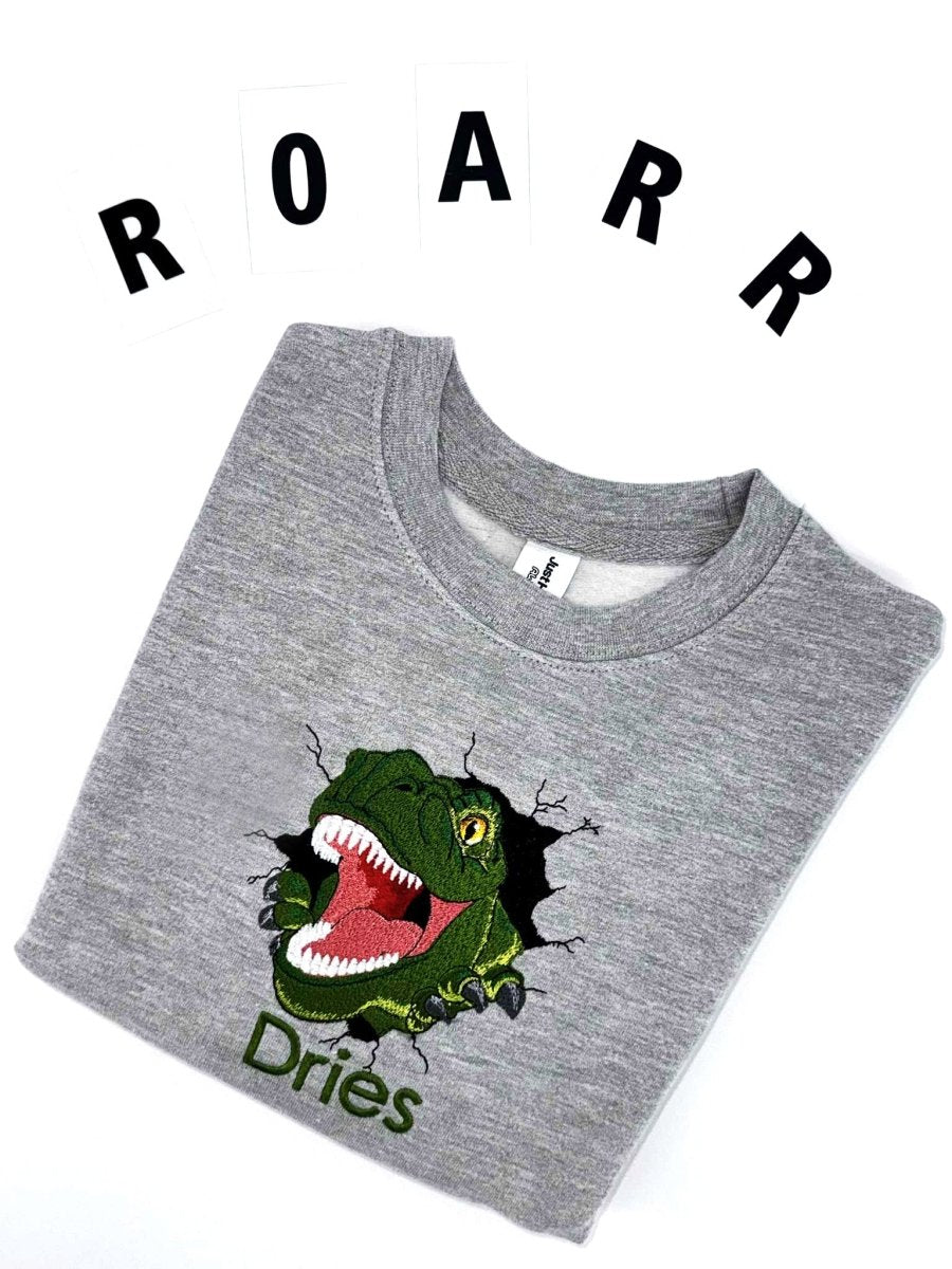 T - Rex Trui met naam geborduurd - velvexo