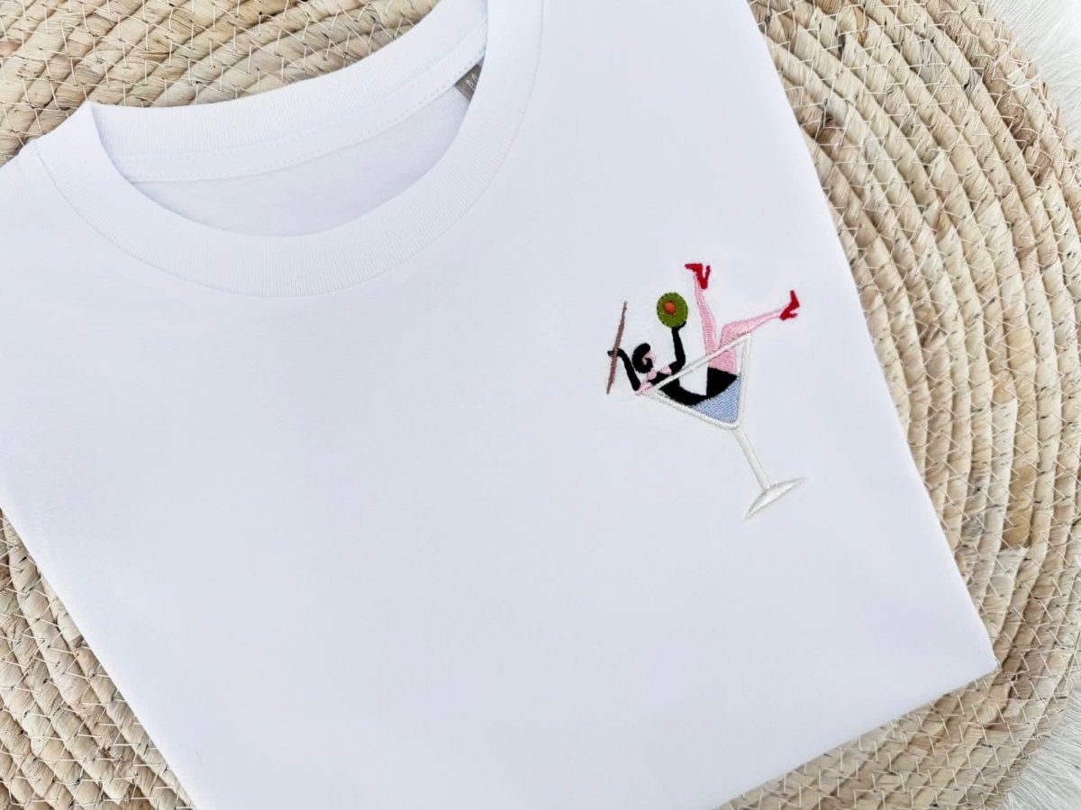 T-shirt met geborduurd martiniglas - velvexo