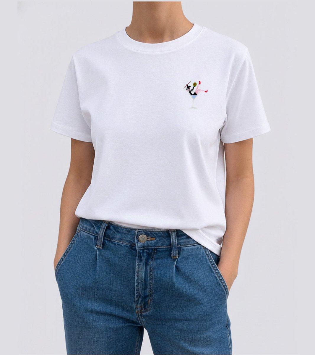 T-shirt met geborduurd martiniglas - velvexo