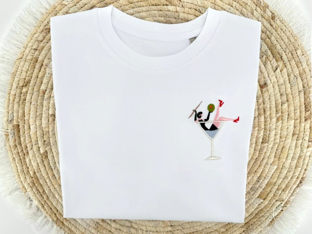 T-shirt met geborduurd martiniglas - velvexo