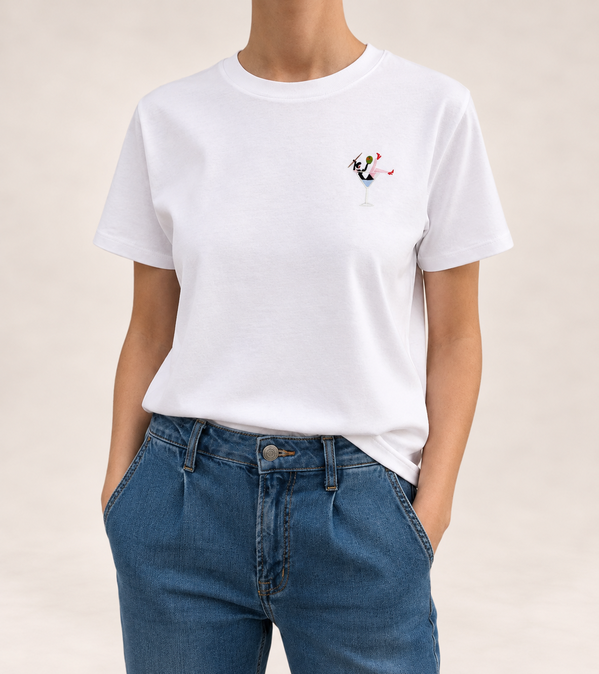 T-shirt met geborduurd martiniglas