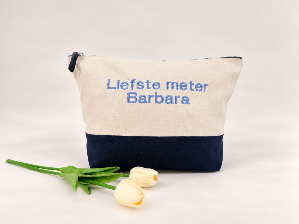 Toilettas met tekst naar keuze