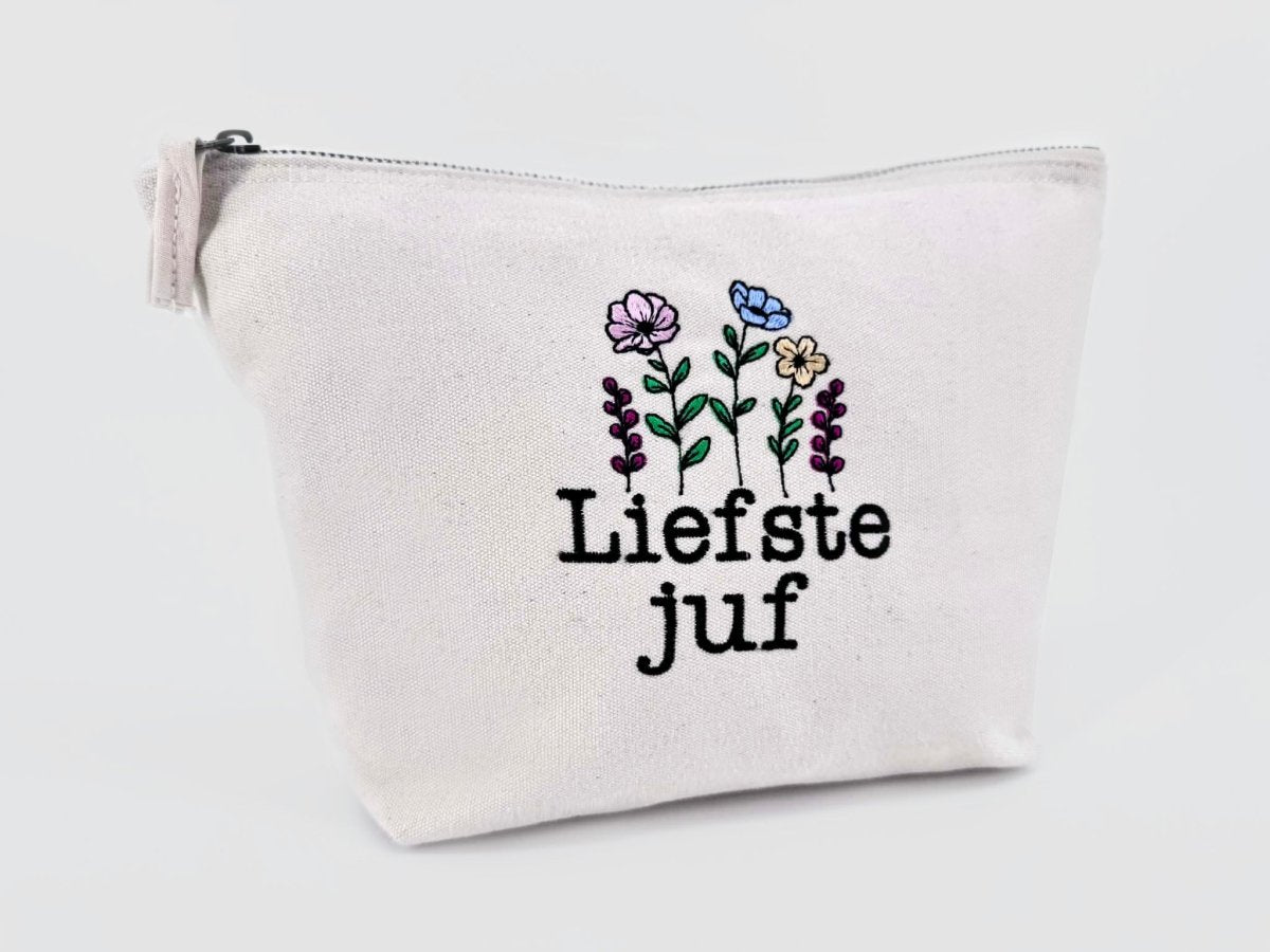 Toilettas met liefste juf of tekst naar keuze - velvexo