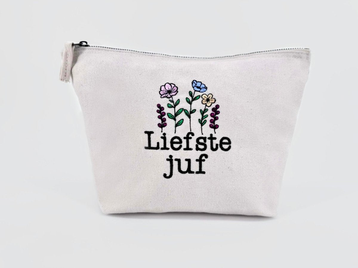 Toilettas met liefste juf of tekst naar keuze - velvexo
