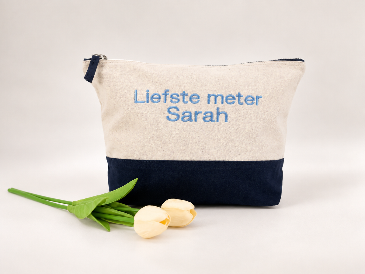 Toilettas met tekst naar keuze