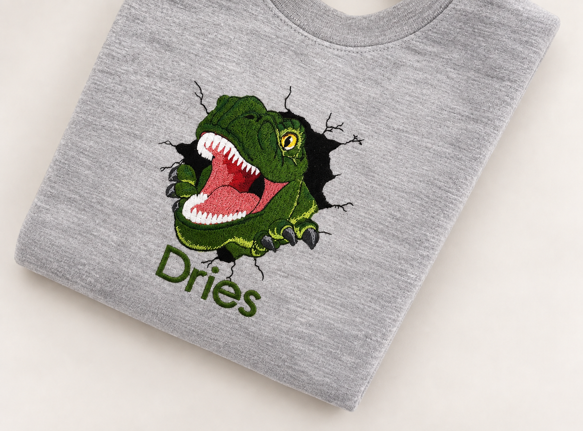 Trui met T-rex en naam